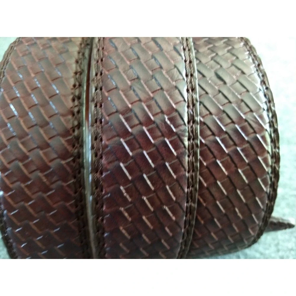 Braided‎ Brown Leather Belt Silver Tone Buckle Federato in Pelle Mens 51